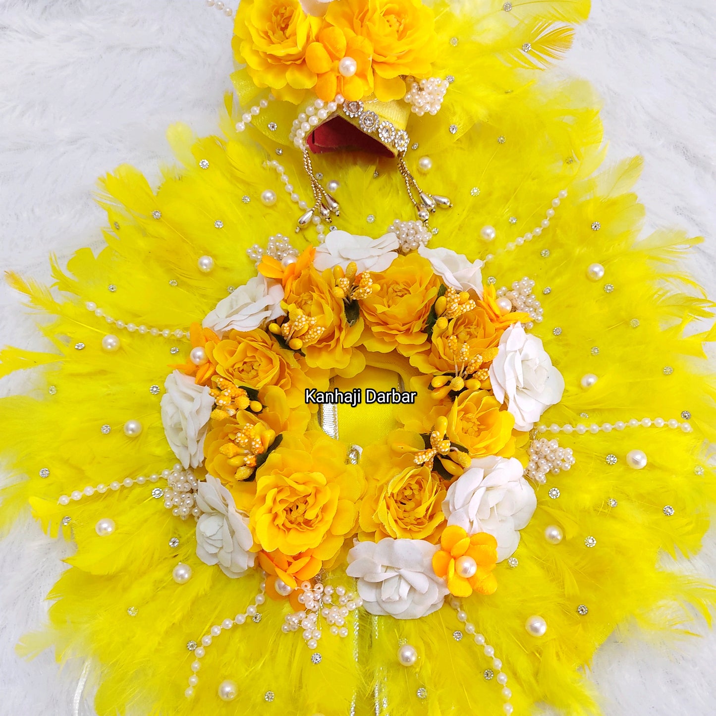 Soft Feather Yellow Radha Rani Dress – Janmashtami Special Poshak with Floral Work & Matching Dupatta Full Shringar Set