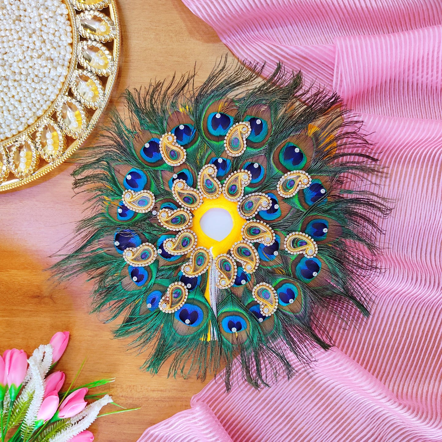 Peacock Feather Special Laddu Gopal Poshak – Janmashtami Special Designer Dress with Peacock Mukut & Full Shringar Set
