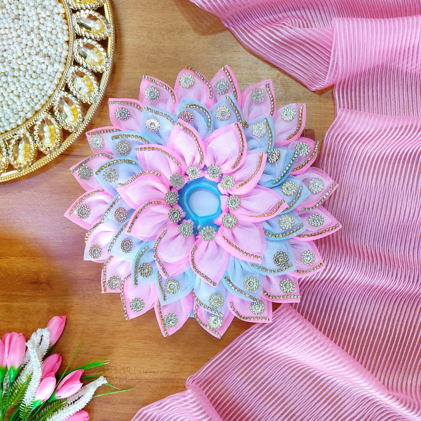 LED Light Up Radha Rani Dress – Two-In-One Pink & Sky-Blue Dress with Matching Dupatta, Bansuri & A Surprise Gift.