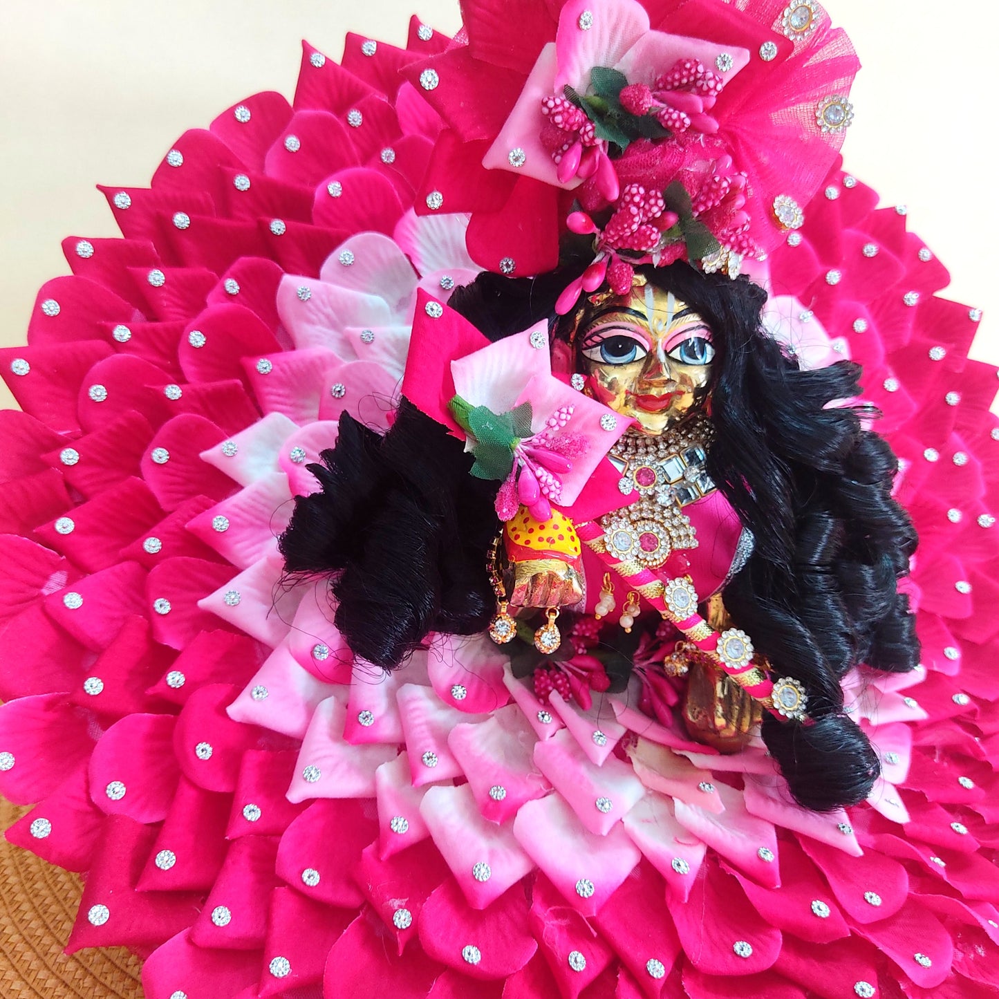 Elegant Rose Petal Poshak for Bal Gopal – Matching Mukut & Full Shringar Included