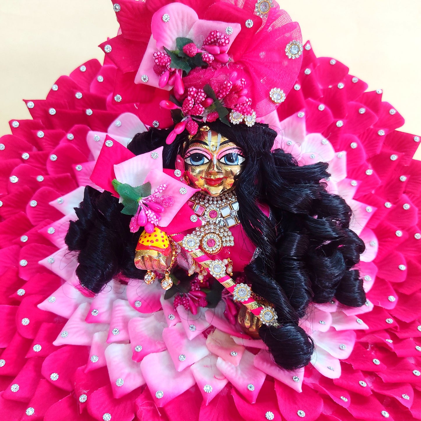 Elegant Rose Petal Poshak for Bal Gopal – Matching Mukut & Full Shringar Included