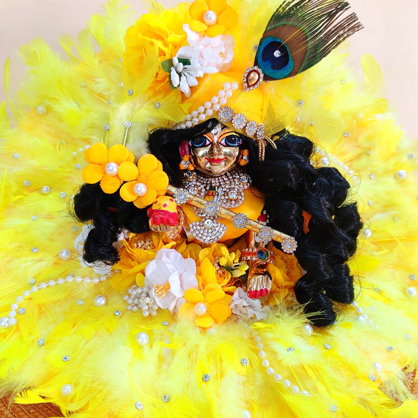 Soft Feather Sky Blue Kanha ji Dress – Janmashtami Special Laddu Gopal Poshak with Floral Work & Matching Mukut Full Shringar Set