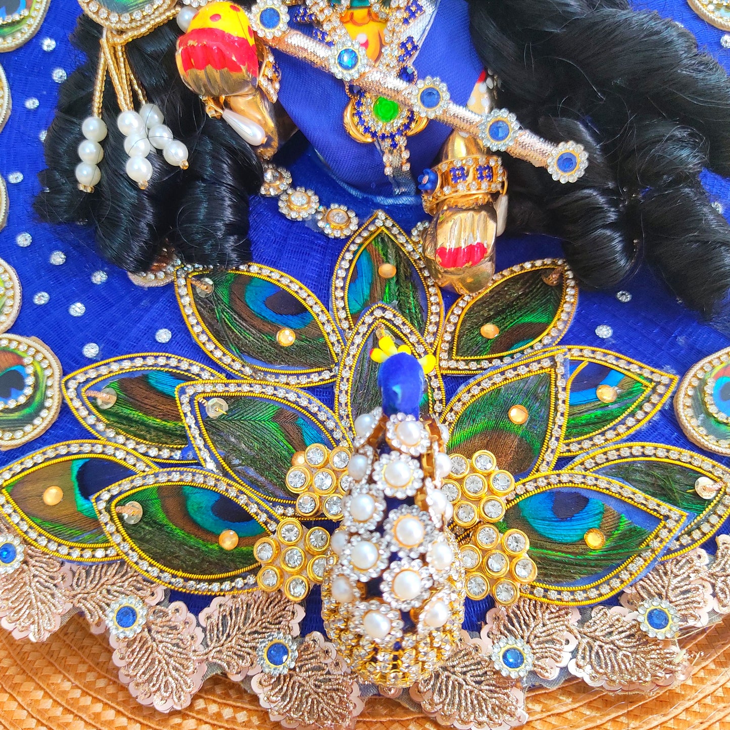 3D Peacock Blue Color Laddu Gopal Dress – Janmashtami Special Designer Thakur Ji Poshak with Matching Mukut & Full Shringar Set