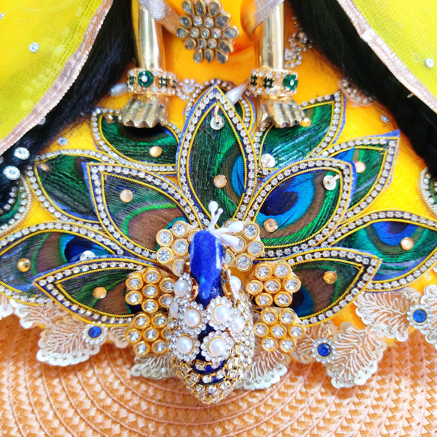 3D Peacock Radha Rani Dress – Janmashtami Special Designer Poshak with Matching Chunri & Full Shringar Set