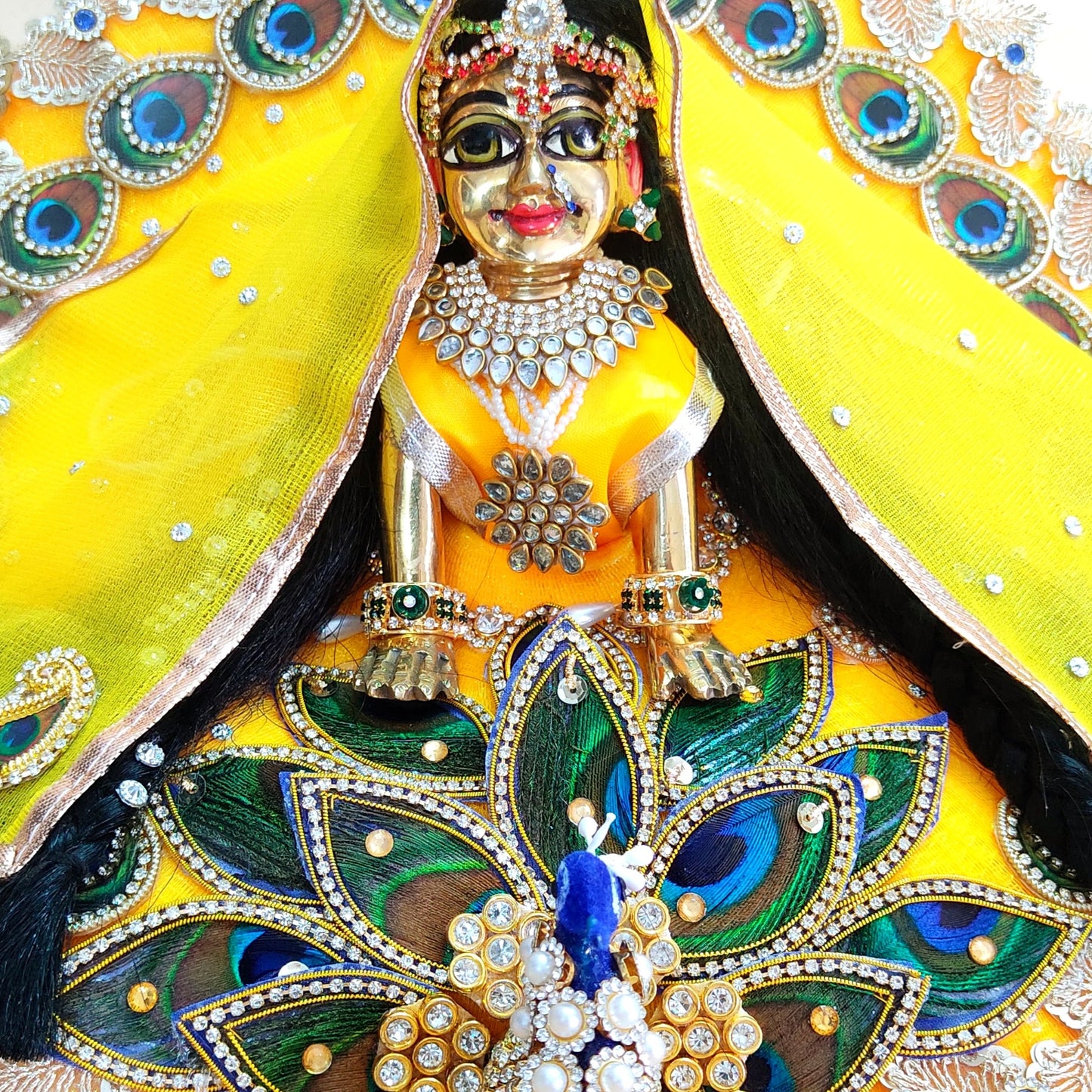 3D Peacock Radha Rani Dress – Janmashtami Special Designer Poshak with Matching Chunri & Full Shringar Set