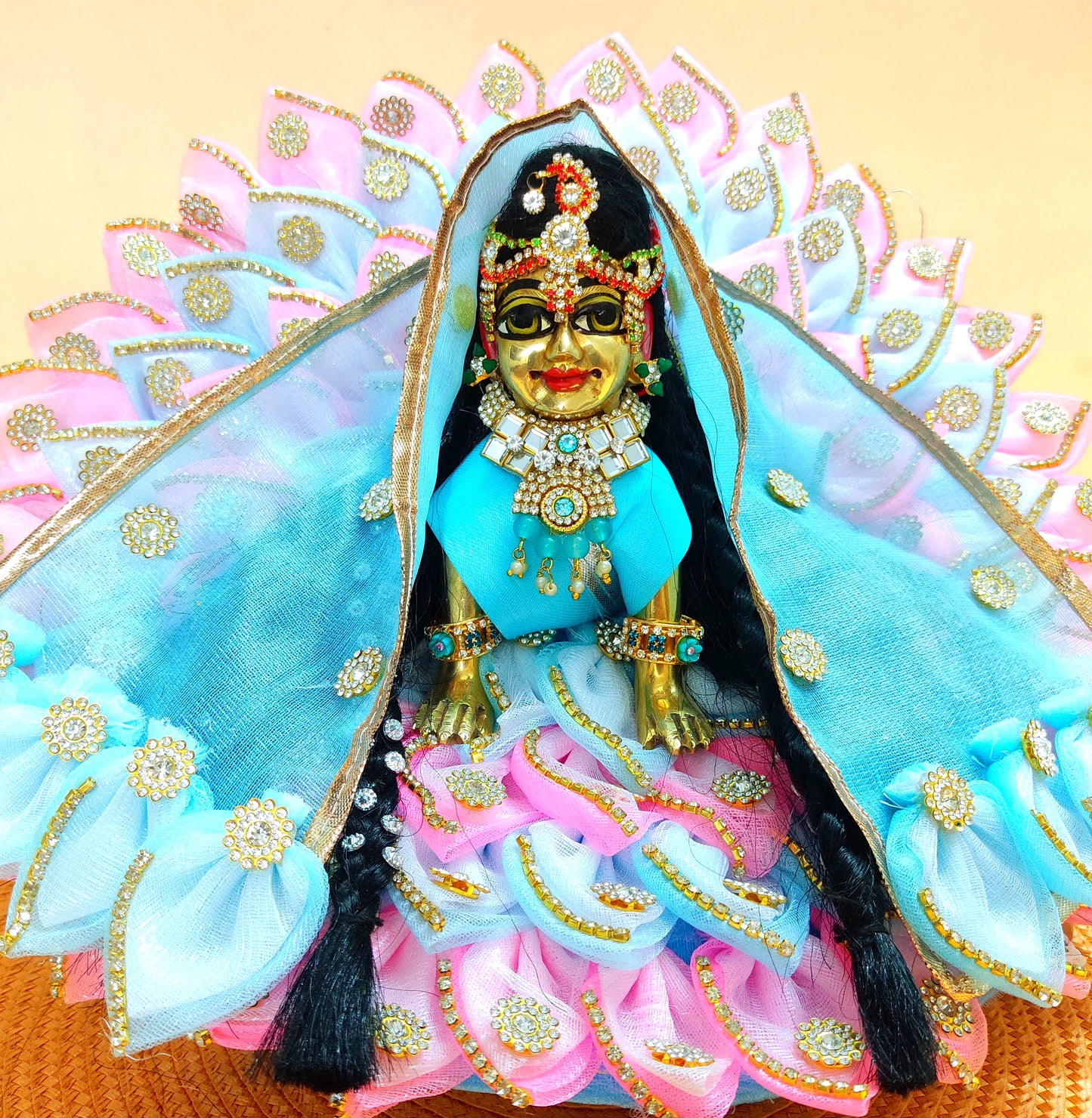 LED Light Up Radha Rani Dress – Two-In-One Pink Radha Rani Dress with Matching Dupatta, Bansuri & A Surprise Gift.