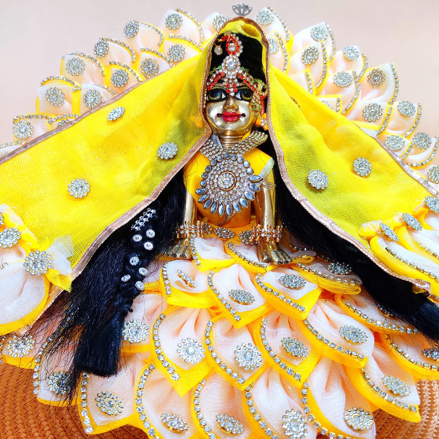 LED Light Up Radha Rani Dress – Two-In-One Pink Radha Rani Dress with Matching Dupatta, Bansuri & A Surprise Gift.