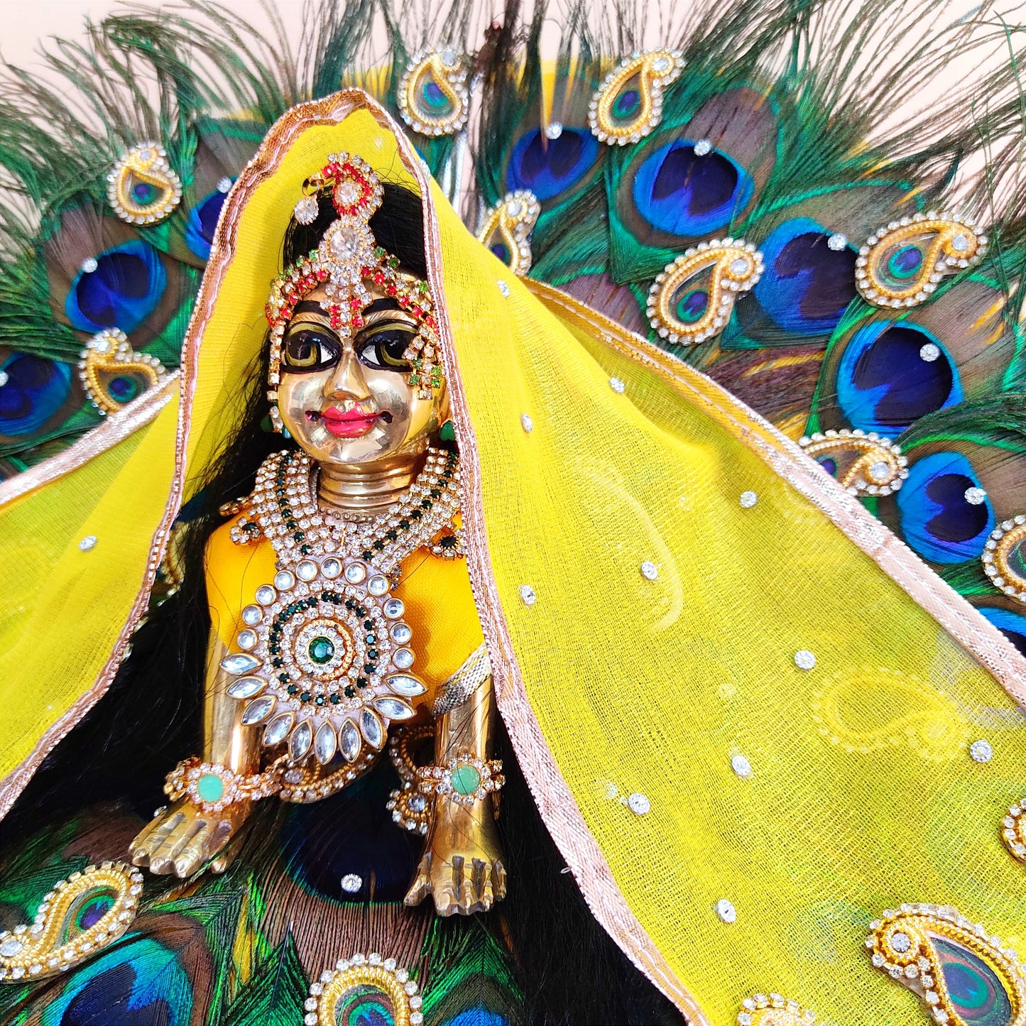 Peacock Feather Special Radha Rani Poshak – Janmashtami Special Designer Dress with Chunri & Full Shringar Set
