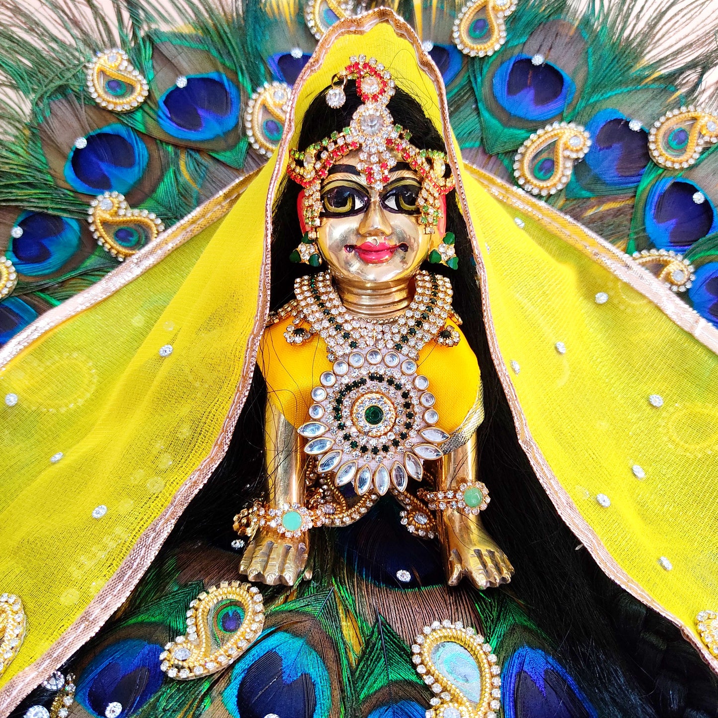 Peacock Feather Special Radha Rani Poshak – Janmashtami Special Designer Dress with Chunri & Full Shringar Set