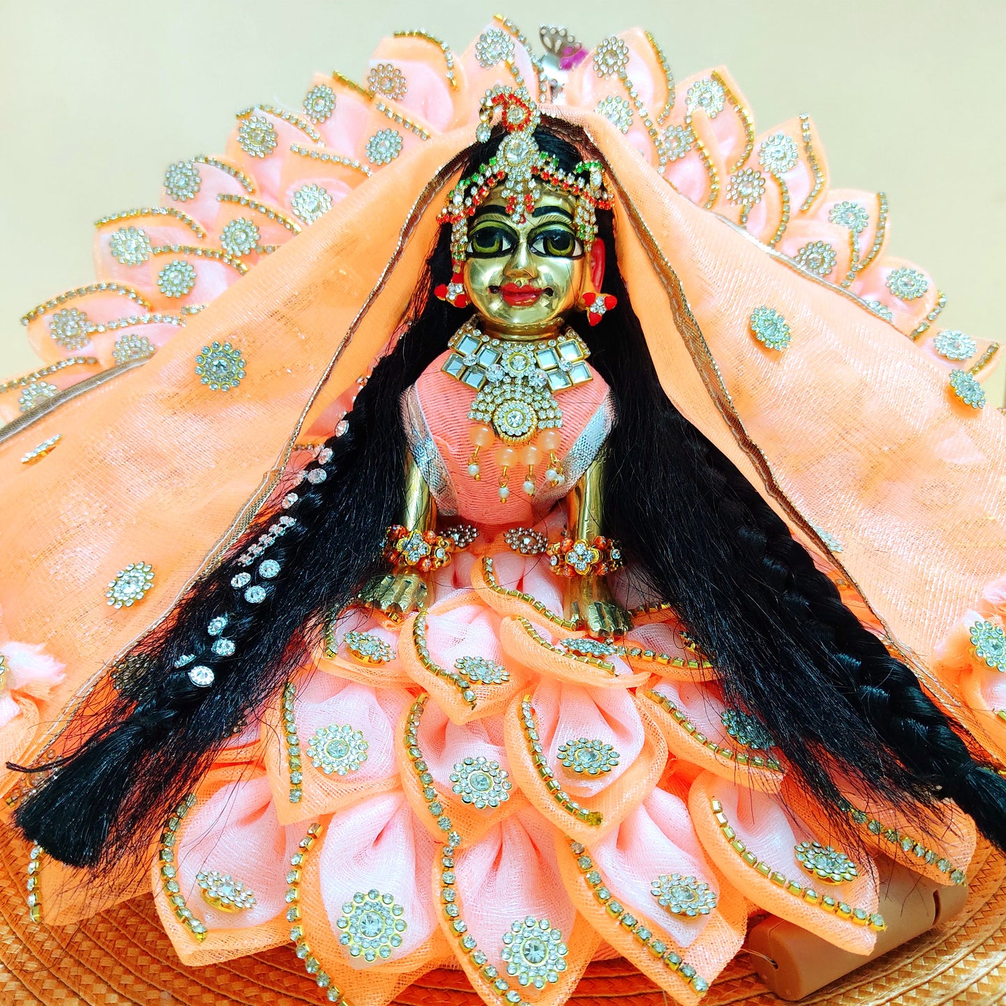 LED Light Up Radha Rani Dress – Two-In-One Pink Radha Rani Dress with Matching Dupatta, Bansuri & A Surprise Gift.