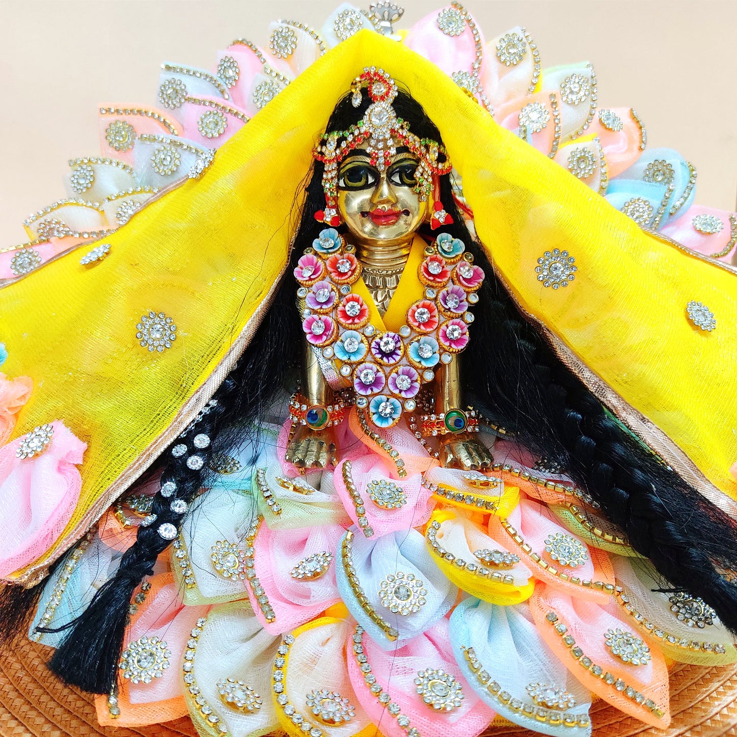 LED Light Up Radha Rani Dress – Two-In-One Pink Radha Rani Dress with Matching Dupatta, Bansuri & A Surprise Gift.