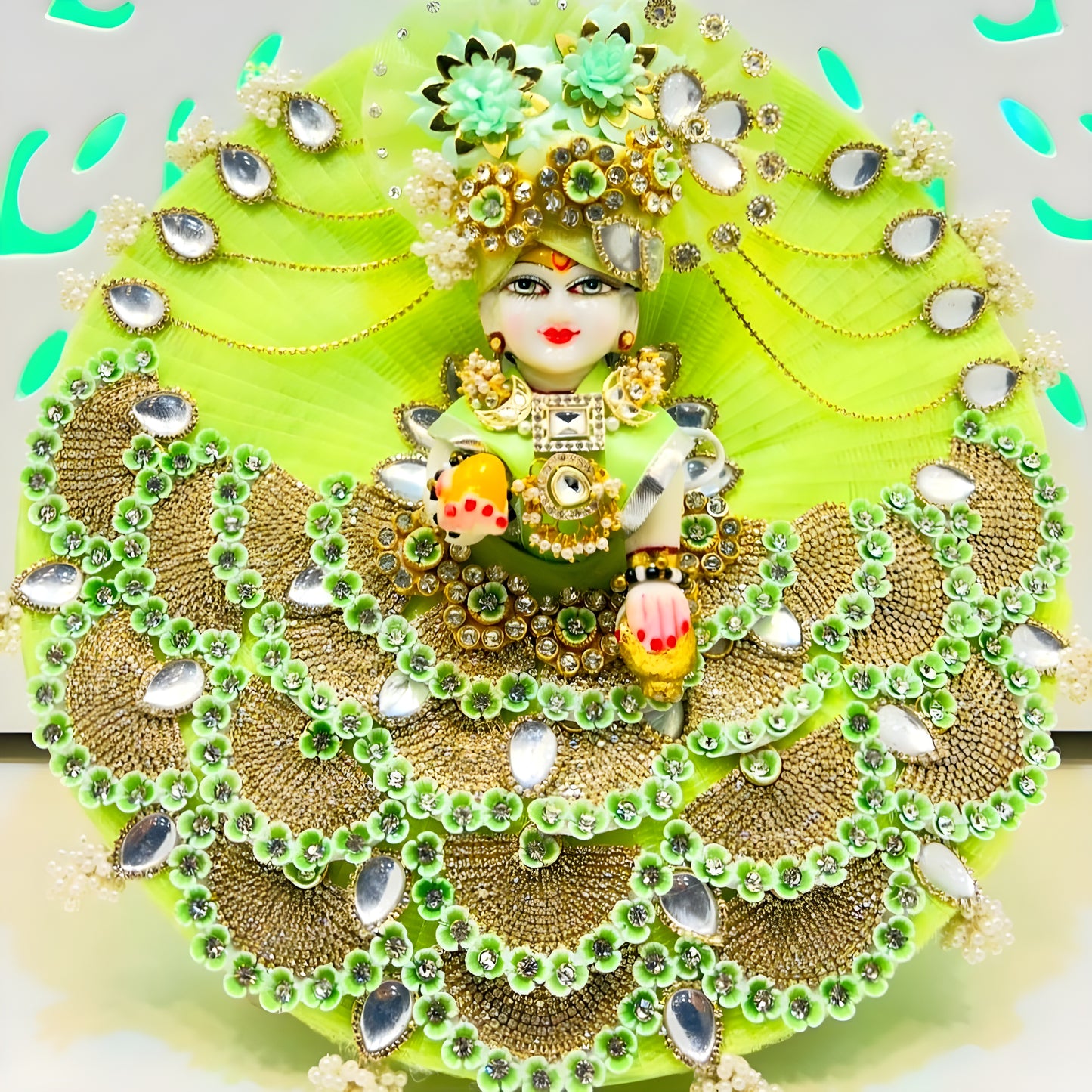 Sparkling Diamond Finish Kanha ji Dress in Sky Blue – Janmashtami Special Unique Design Poshak With Matching Mukut, Bansuri & A Surprise Gift.