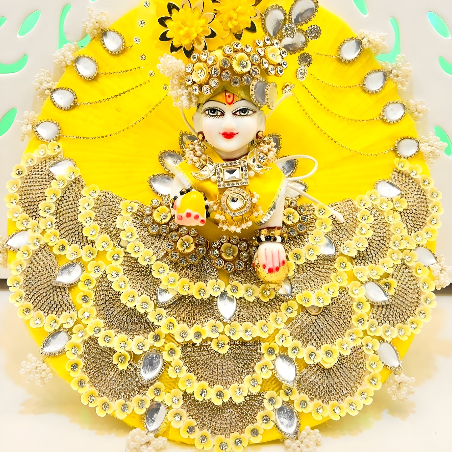 Sparkling Diamond Finish Kanha ji Dress in Sky Blue – Janmashtami Special Unique Design Poshak With Matching Mukut, Bansuri & A Surprise Gift.