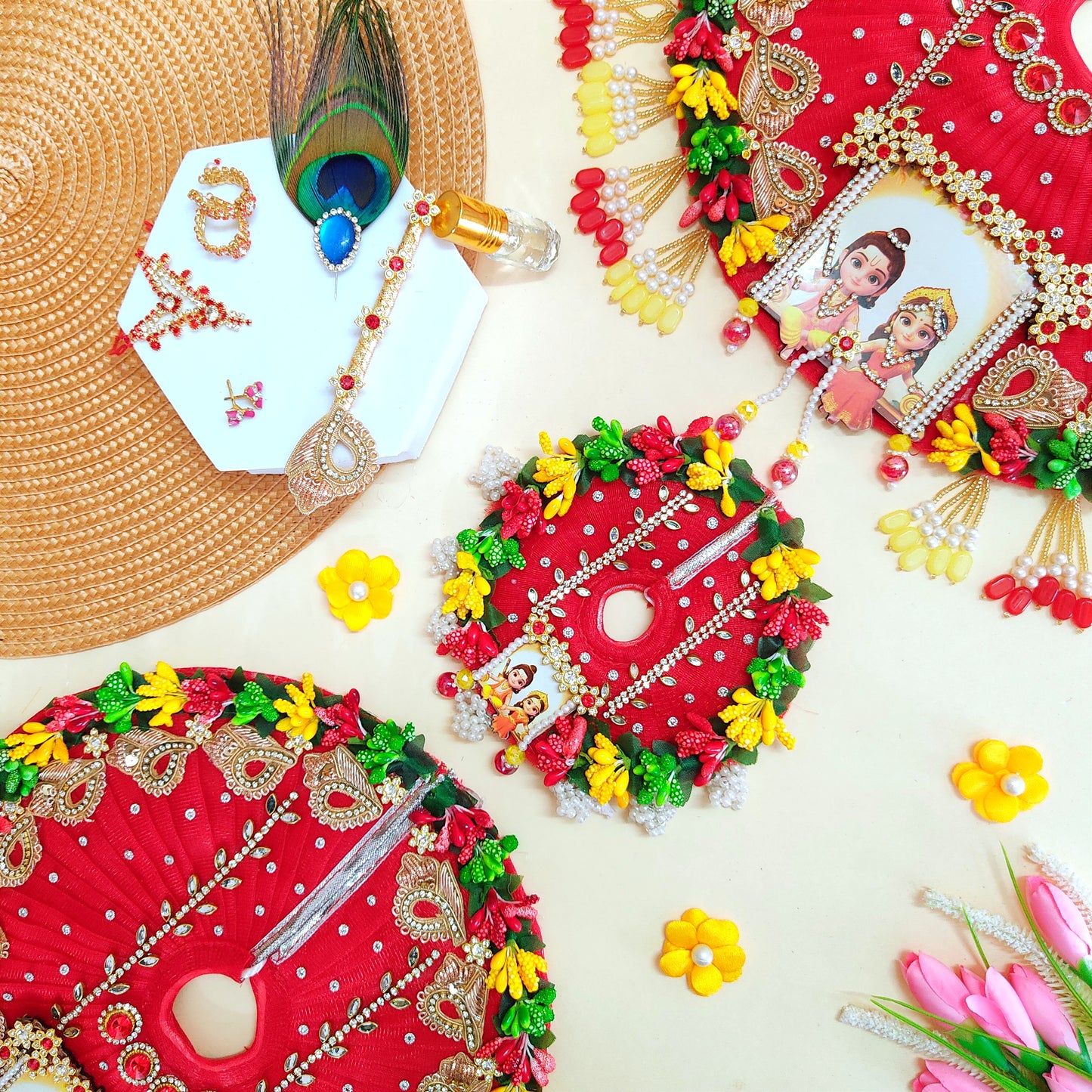 Ram-Sita Ji Jhula Dress – Diwali Special Laddu Gopal Dress with Matching Mukut, Pataka Set, Bansuri & A Surprise Gift.
