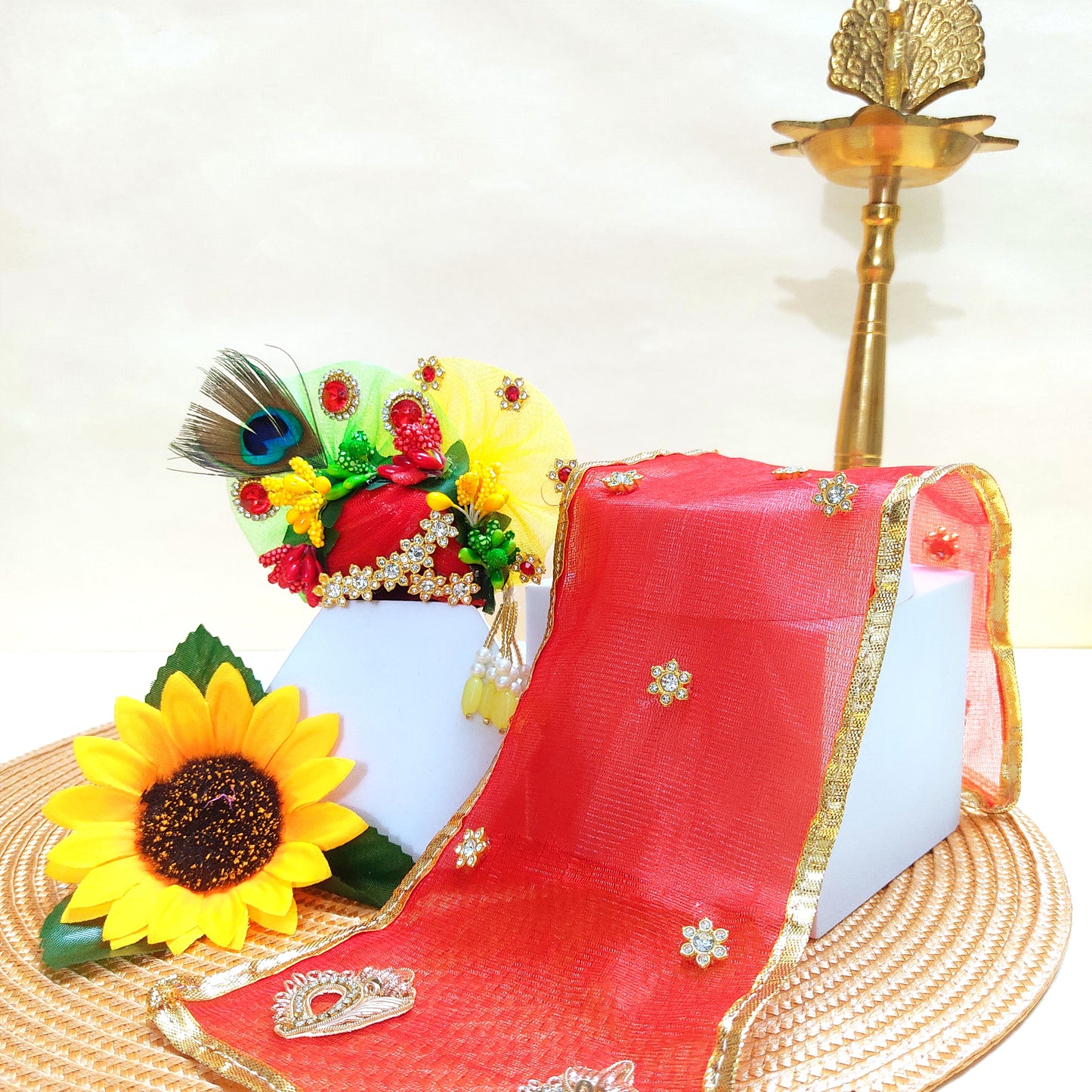 Ram-Sita Ji Jhula Dress – Diwali Special Laddu Gopal Dress with Matching Mukut, Pataka Set, Bansuri & A Surprise Gift.
