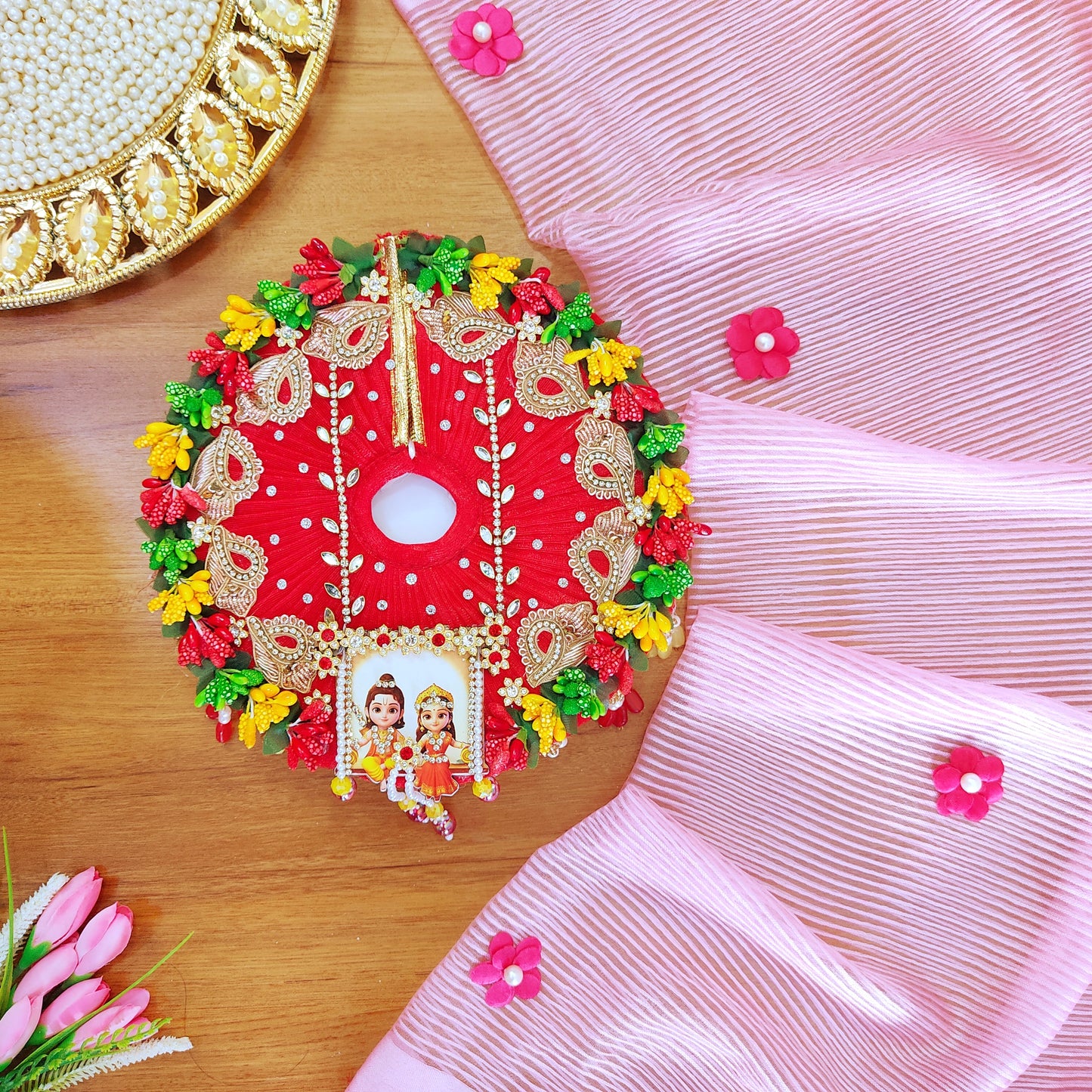 Ram-Sita Ji Jhula Dress – Diwali Special Laddu Gopal Dress with Matching Mukut, Pataka Set, Bansuri & A Surprise Gift.