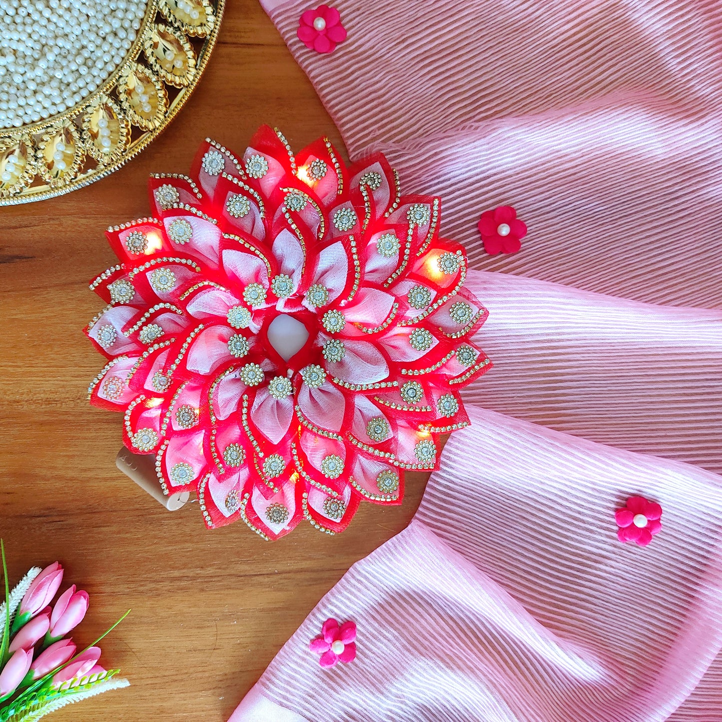 Diwali Special LED Light Up Krishna Dress – Two-In-One Diwali Laddu Gopal Poshak with Mukut, Patakha Set, Bansuri and A Surprise Gift