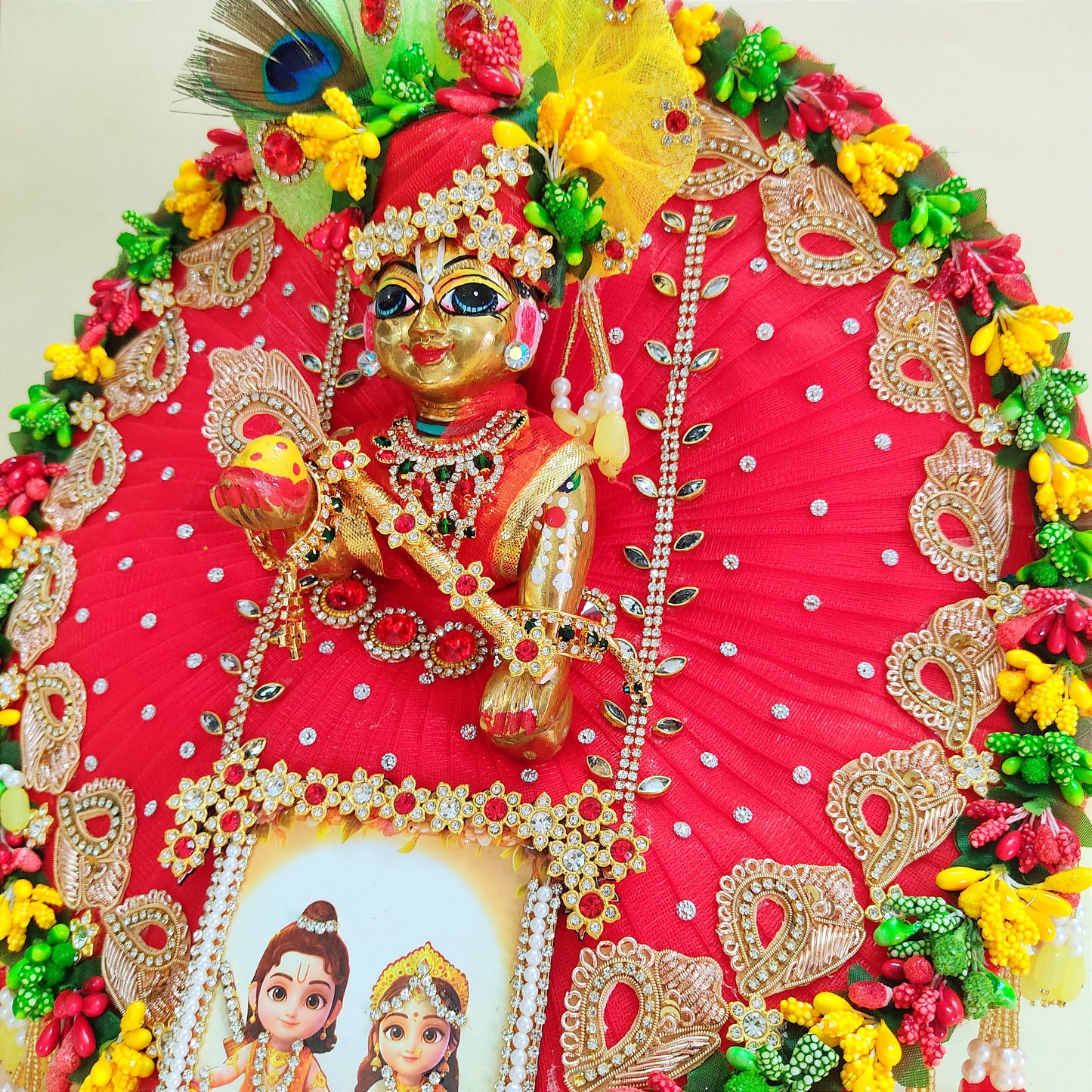 Ram-Sita Ji Jhula Dress – Diwali Special Laddu Gopal Dress with Matching Mukut, Pataka Set, Bansuri & A Surprise Gift.