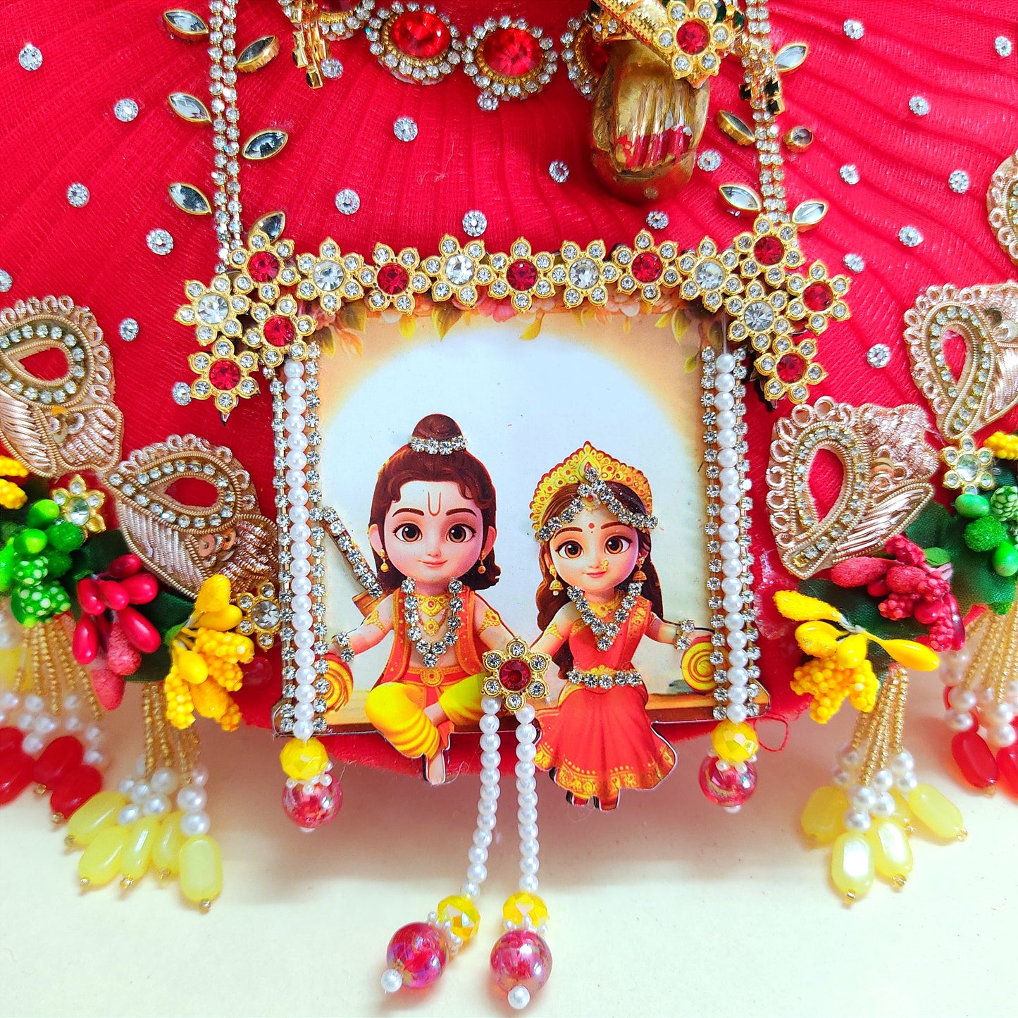 Ram-Sita Ji Jhula Dress – Diwali Special Laddu Gopal Dress with Matching Mukut, Pataka Set, Bansuri & A Surprise Gift.