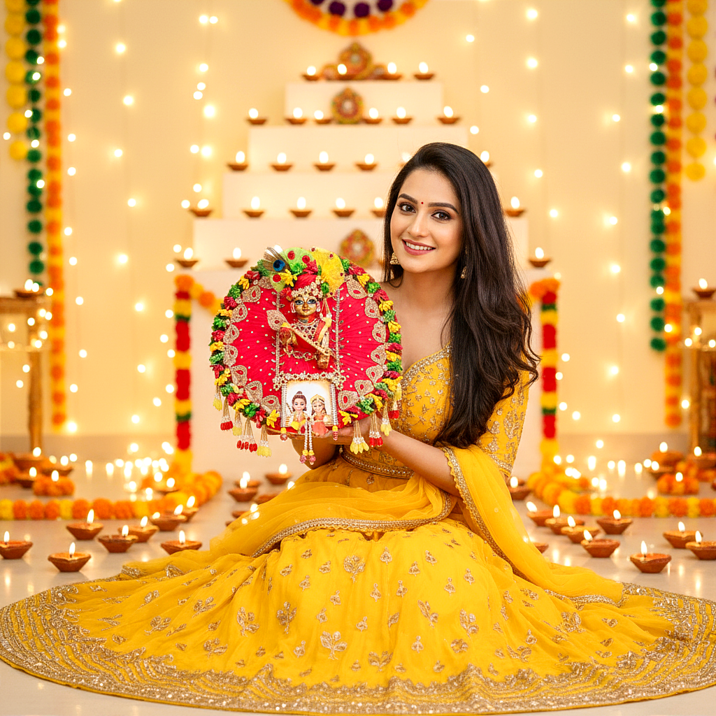 Ram-Sita Ji Jhula Dress – Diwali Special Laddu Gopal Dress with Matching Mukut, Pataka Set, Bansuri & A Surprise Gift.