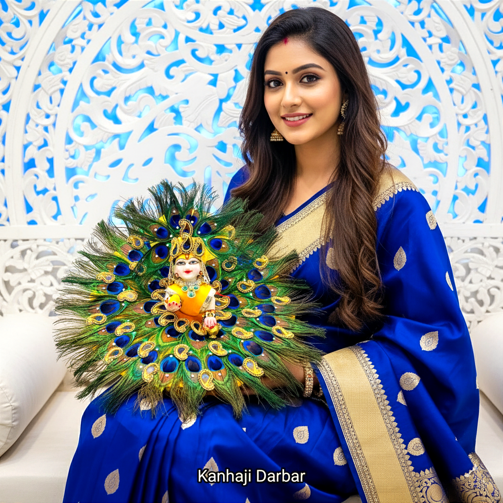 Peacock Feather Special Laddu Gopal Poshak – Janmashtami Special Designer Dress with Mukut, Patakha Set, Bansuri & Full Shringar Set