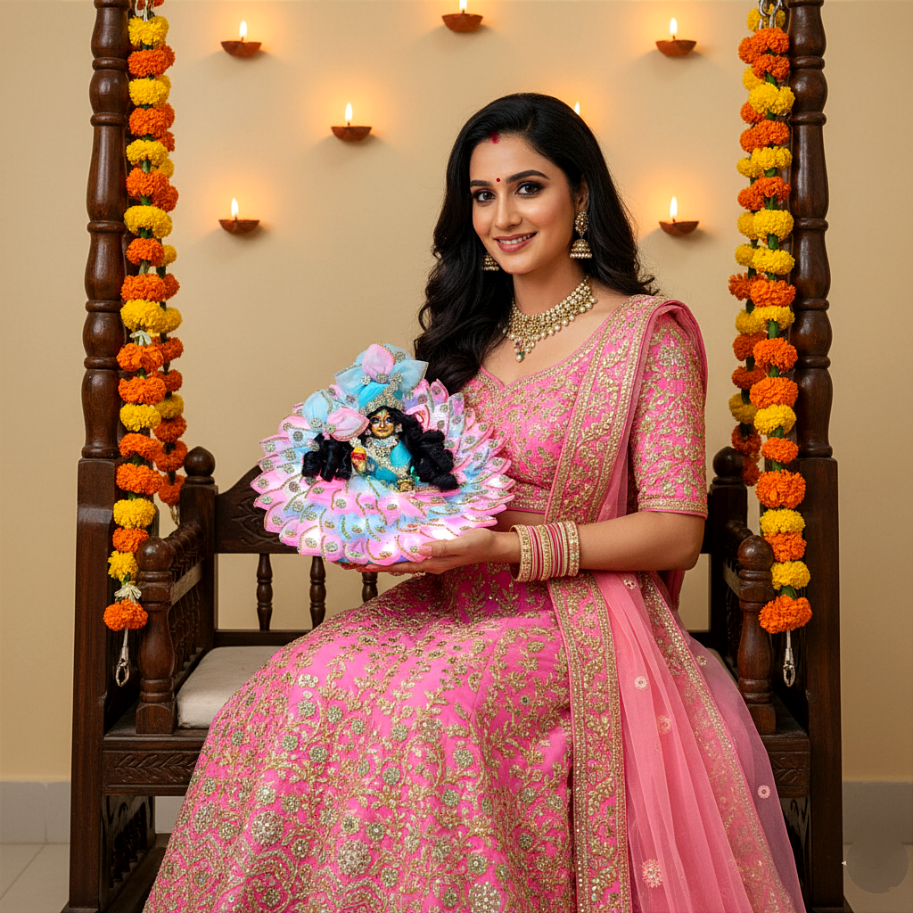 Diwali Special LED Light Up Kanha ji Dress – Two-In-One Fancy Yellow Laddu Gopal Dress with Mukut, Patakha Set and A Surprise Gift