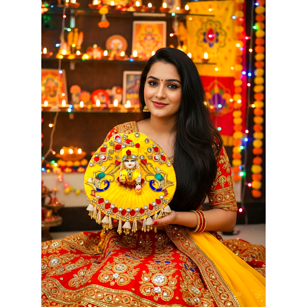 Heavy Look Pink Kanha Ji Diwali Dress – Designer Peacock Patches Poshak with Mukut, Patakha Set, Bansuri & Full Shringar Set