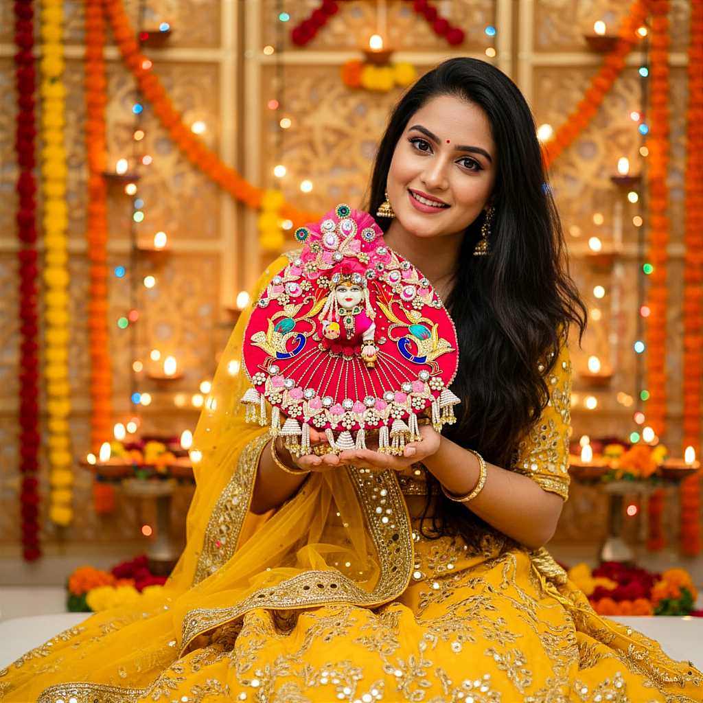 Heavy Look Pink Kanha Ji Diwali Dress – Designer Peacock Patches Poshak with Mukut, Patakha Set, Bansuri & Full Shringar Set