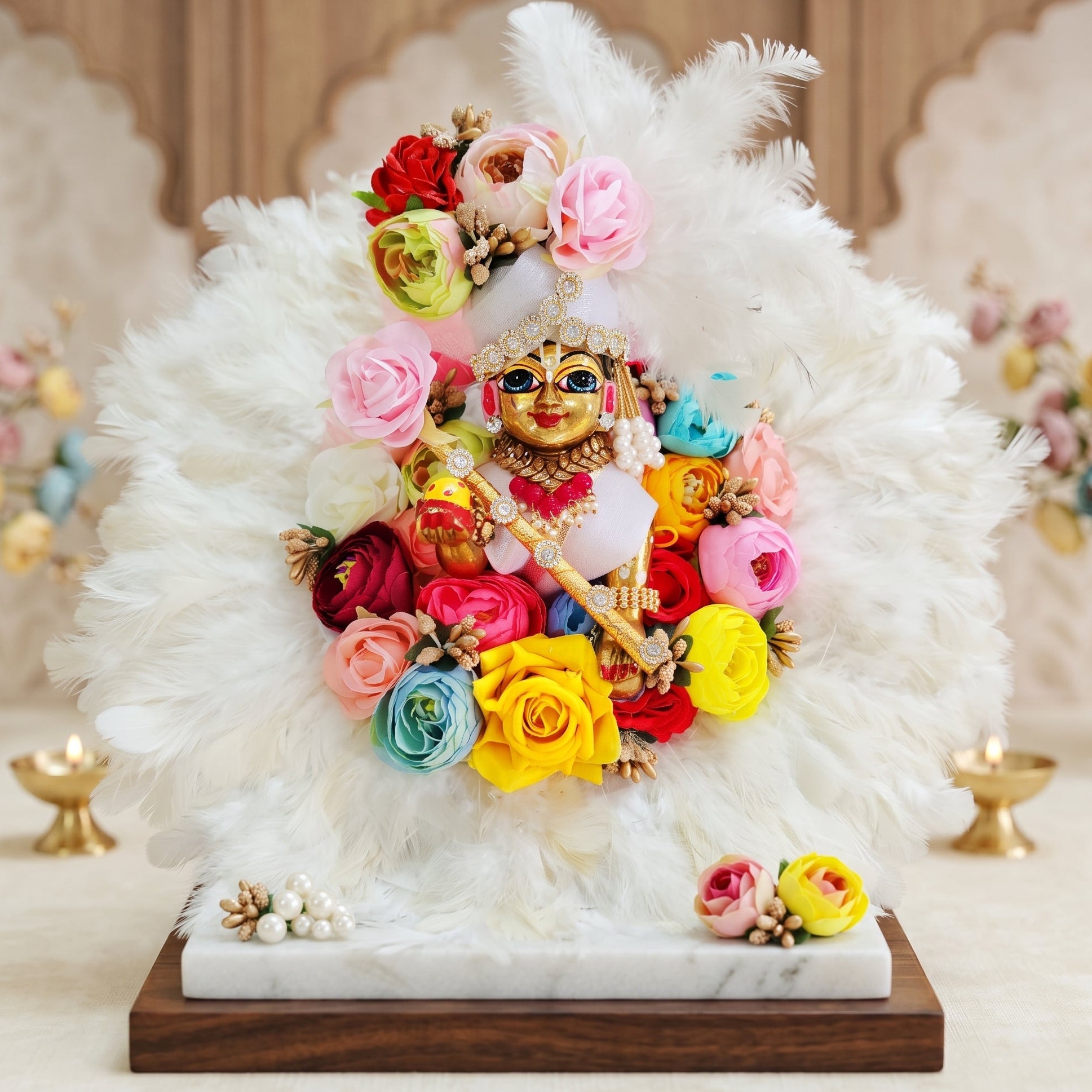 Laddu Gopal Summer White Feather Dress