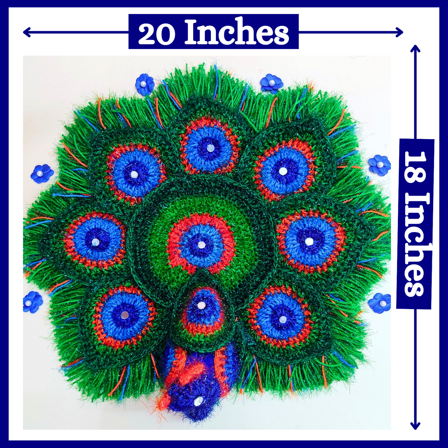 Handmade Crocheted Peacock-Inspired Pink and White Aasan for Kanha Ji | Elegant Thalposh | Sacred Table Cover & Home Decor