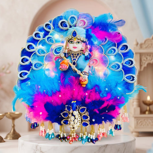 3D Peacock LED Light Laddu Gopal Dress with Mukut, Bansuri & Surprise Gift