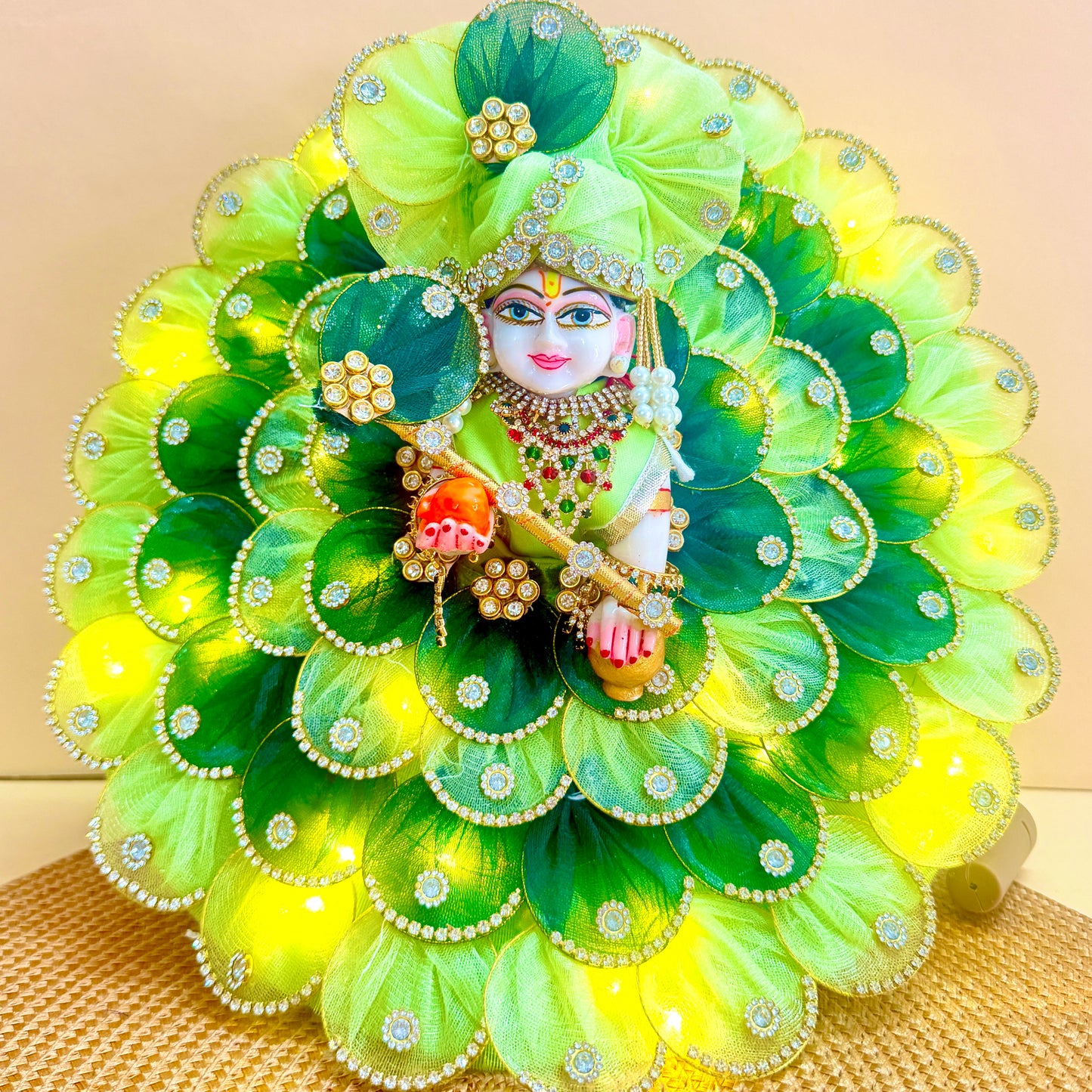 Two-in-One LED Light Laddu Gopal Dress with Mukut, Bansuri & Surprise Gift
