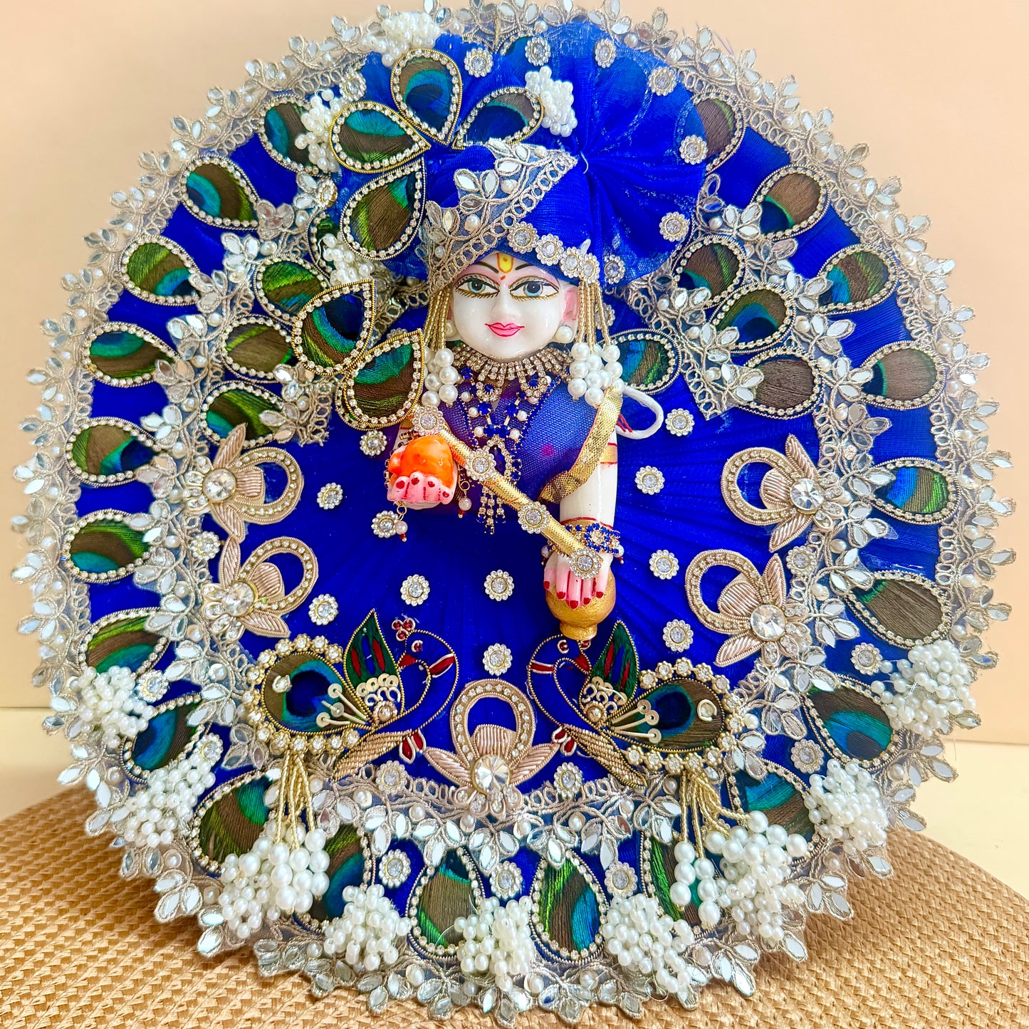 Royal Blue Peacock Feather Bal Gopal Poshak with Mukut, Bansuri & Surprise Gift