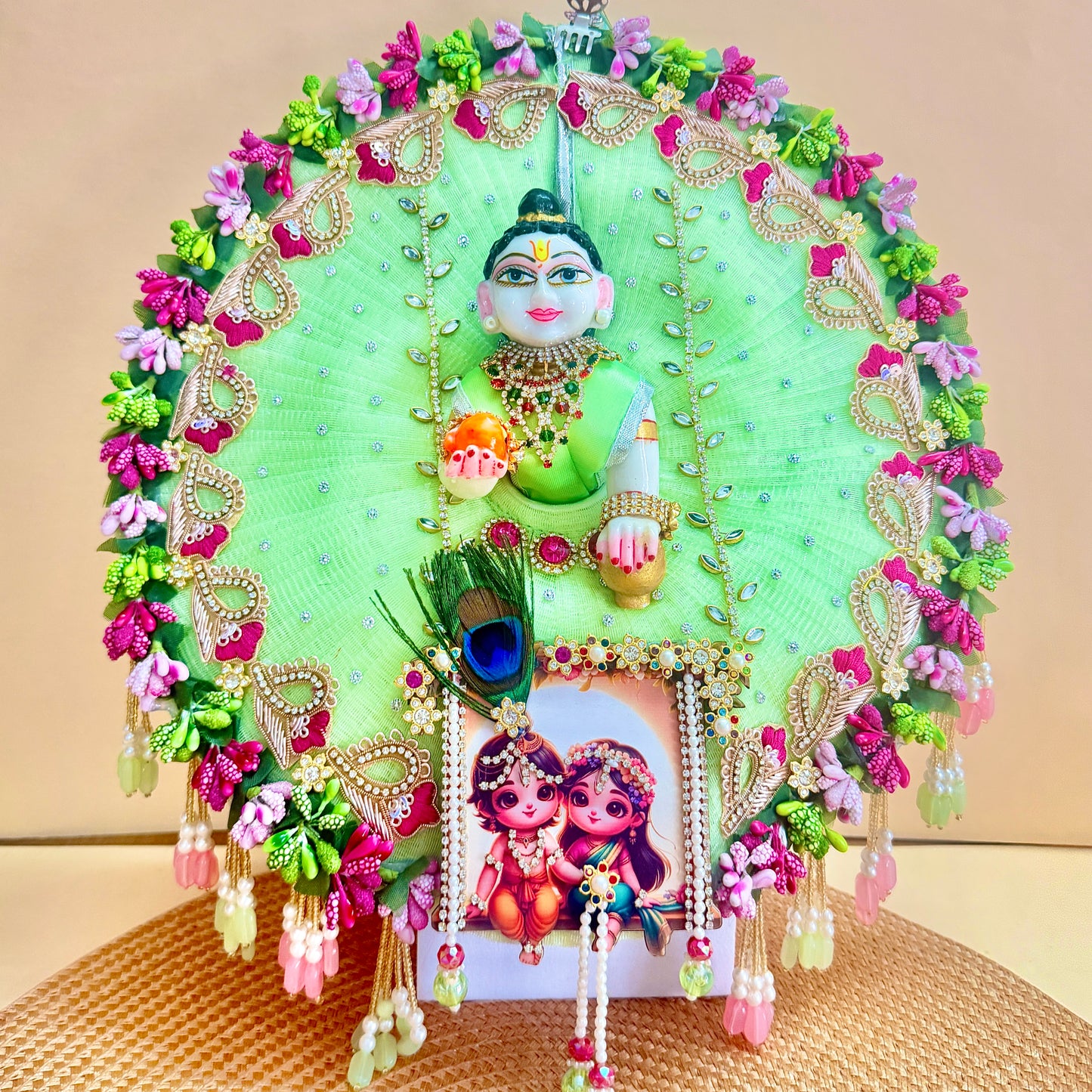 Radha Krishna Ji on Jhula Laddu Gopal Designer Dress with Mukut, Bansuri and a Surprise Gift (Copy)