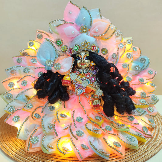 LED Light Up Krishna Dress – Two-In-One Fancy Multicolor Laddu Gopal Poshak with Matching Mukut, Bansuri & A Surprise Gift.