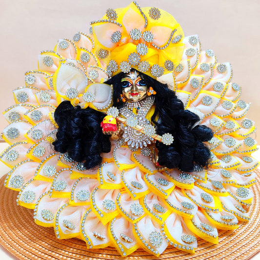 LED Light Up Kanha ji Dress – Two-In-One Fancy Yellow Laddu Gopal Dress with Matching Mukut, Bansuri & A Surprise Gift.