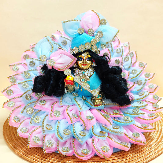 LED Light Up Kanha ji Dress – Two-In-One  Pink & Sky-Blue  Laddu Gopal Dress with Matching Mukut, Bansuri & A Surprise Gift.