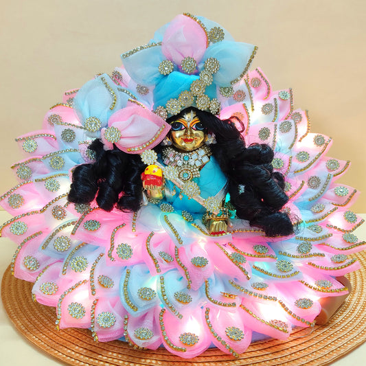 LED Light Up Kanha ji Dress – Two-In-One  Pink & Sky-Blue  Laddu Gopal Dress with Matching Mukut, Bansuri & A Surprise Gift.