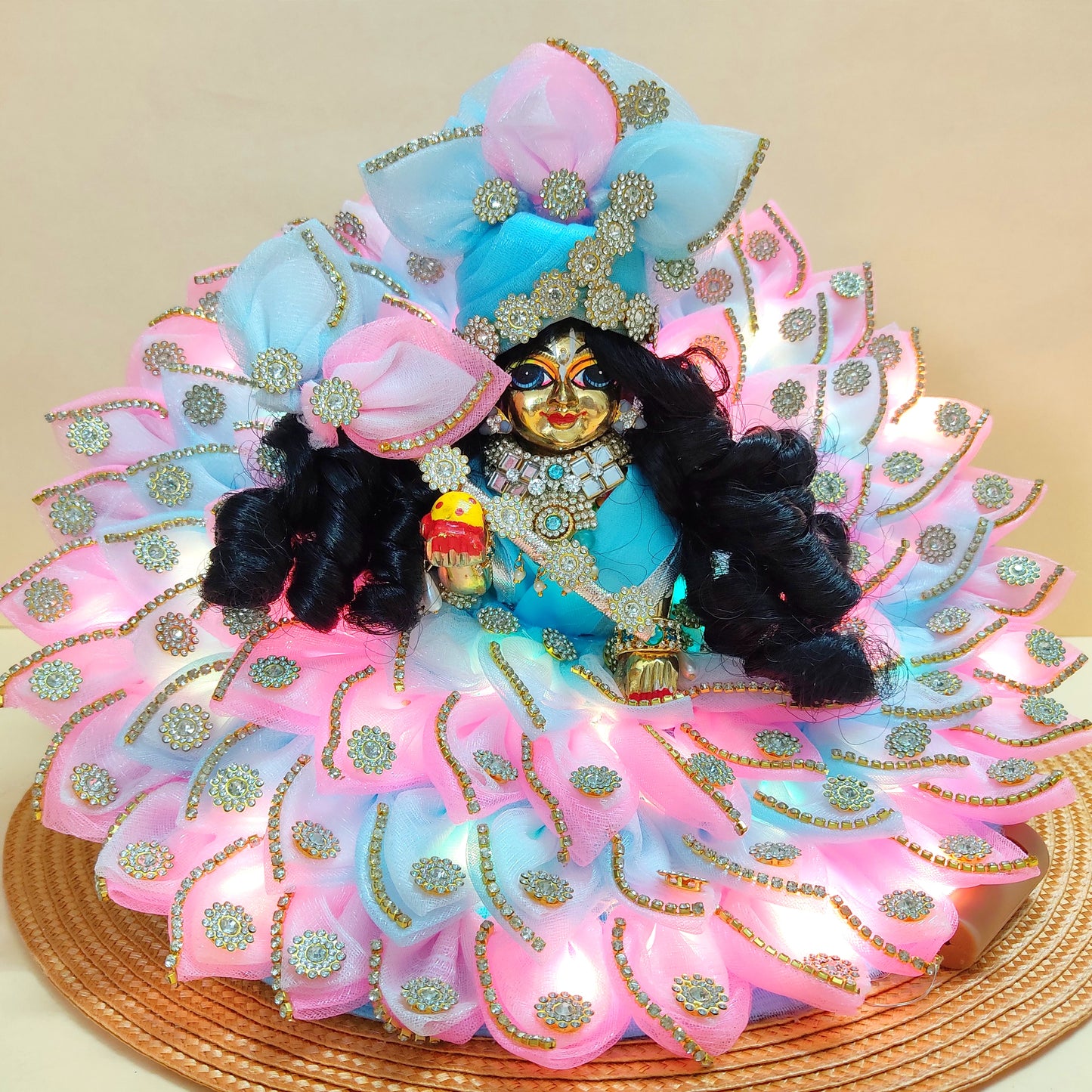 Diwali Special LED Light Up Krishna Dress – Two-In-One Diwali Laddu Gopal Poshak with Mukut, Patakha Set, Bansuri and A Surprise Gift
