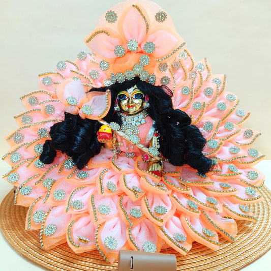 LED Light Up Kanha ji Dress – Two-In-One Peach Laddu Gopal Dress with Matching Mukut, Bansuri & A Surprise Gift.