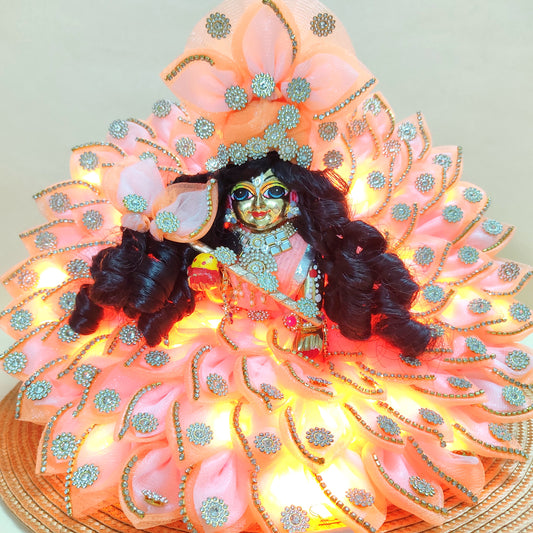 LED Light Up Kanha ji Dress – Two-In-One Peach Laddu Gopal Dress with Matching Mukut, Bansuri & A Surprise Gift.