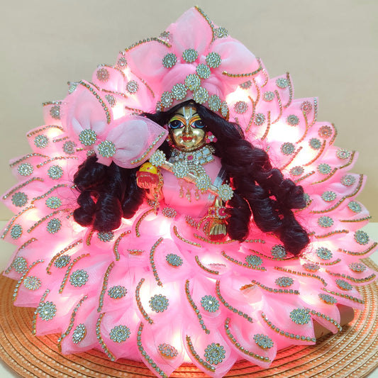 LED Light Up Kanha ji Dress – Two-In-One Pink Laddu Gopal Dress with Matching Mukut, Bansuri & A Surprise Gift.