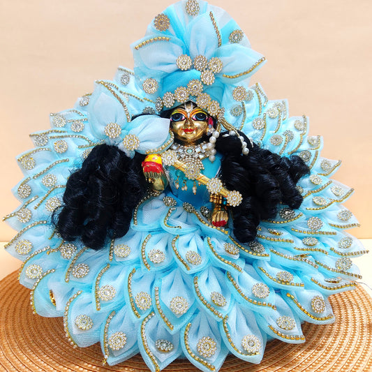 LED Light Up Kanha ji Dress – Two-In-One Sky Blue Laddu Gopal Dress with Matching Mukut, Bansuri & A Surprise Gift.