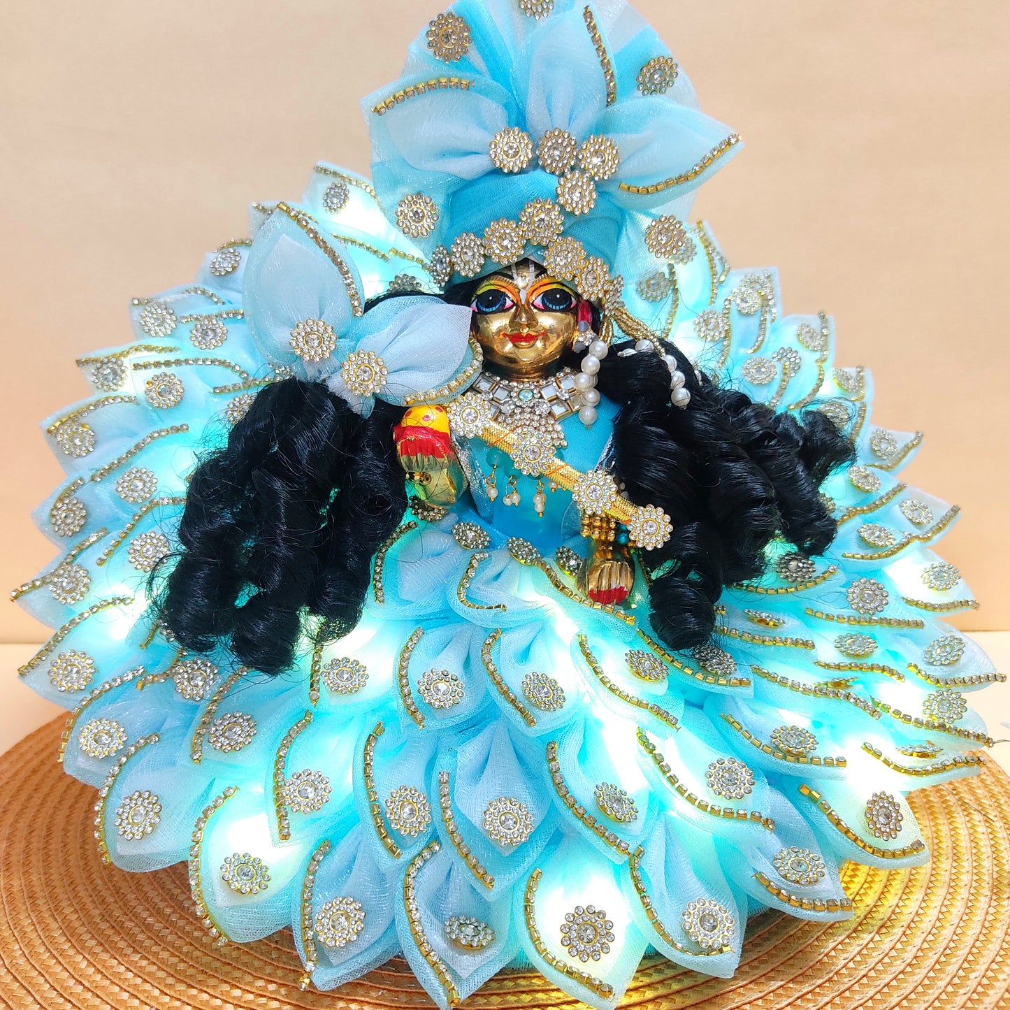 Diwali Special LED Light Up Krishna Dress – Two-In-One Diwali Laddu Gopal Poshak with Mukut, Patakha Set, Bansuri and A Surprise Gift