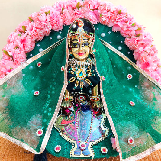 Divine Shreenath Style Radha Rani Poshak – Floral Design Dress with Chunri & Complete Shringar Accessories