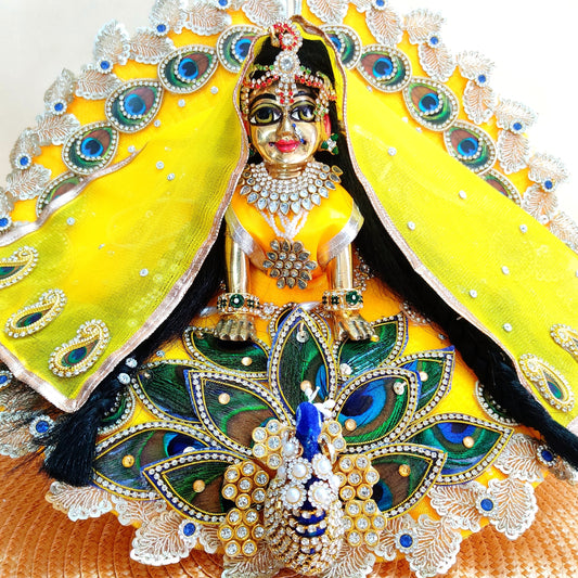 3D Peacock Blue Color Radha Rani Dress – Janmashtami Special Designer Poshak with Matching Dupatta & Full Shringar Set