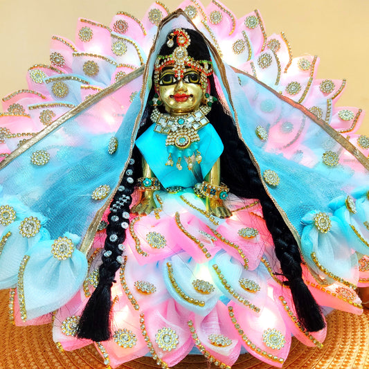 LED Light Up  Radha Rani Dress – Two-In-One  Pink & Sky-Blue Dress with Matching Dupatta, Bansuri & A Surprise Gift.