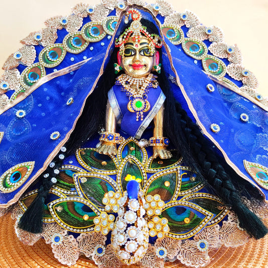 3D Peacock Radha Rani Dress – Janmashtami Special Designer Poshak with Matching Chunri & Full Shringar Set