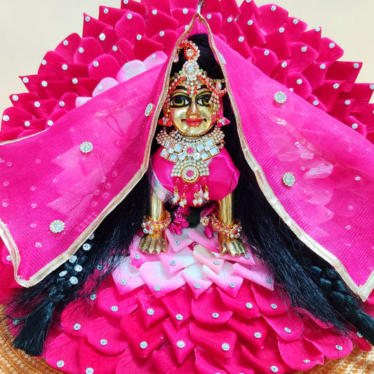 Elegant Rose Petal Poshak for Radha Rani – Matching Chunri & Full Shringar Included