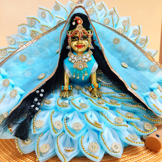 LED Light Up Radha Rani Dress – Two-In-One Sky Blue Dress with Matching Dupatta, Bansuri & A Surprise Gift.